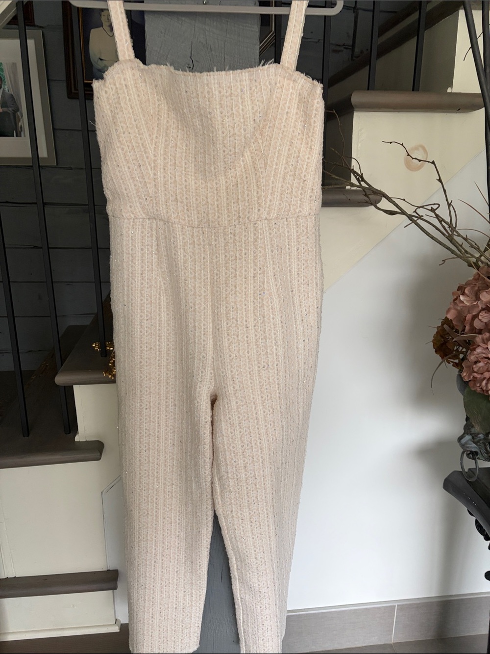 Soft Knit Cream Strap Jumpsuit BY BLACK HALO